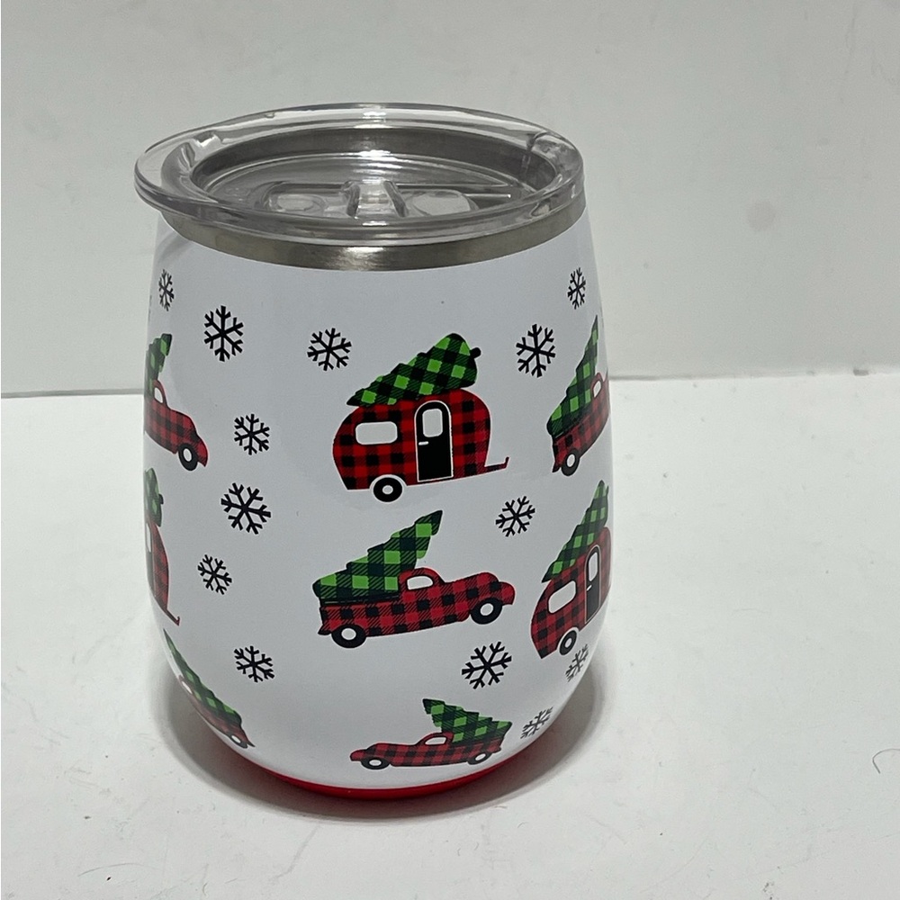 Swig Festive Plaid Camper Tumbler - White and Red - Holiday Christmas